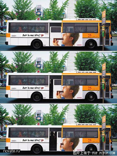 Реклама Just in one bite на автобусе
